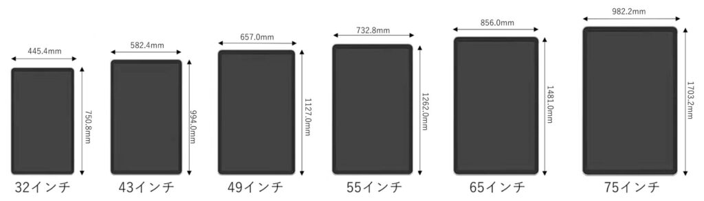 K6シリーズ壁掛サイズ一覧