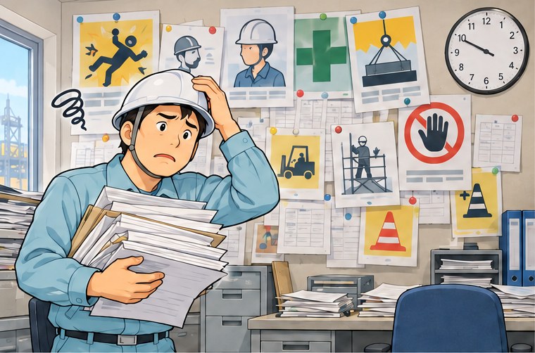 紙のポスターが多く掲示された事務所
